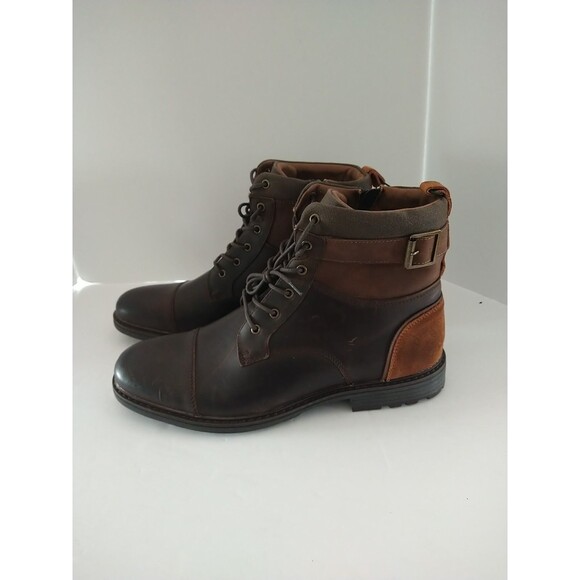 Aldo Brown Leather Combat Buckle Boots Lace Up Ankle Side Zip Shoe Men\'s 12M main image 9